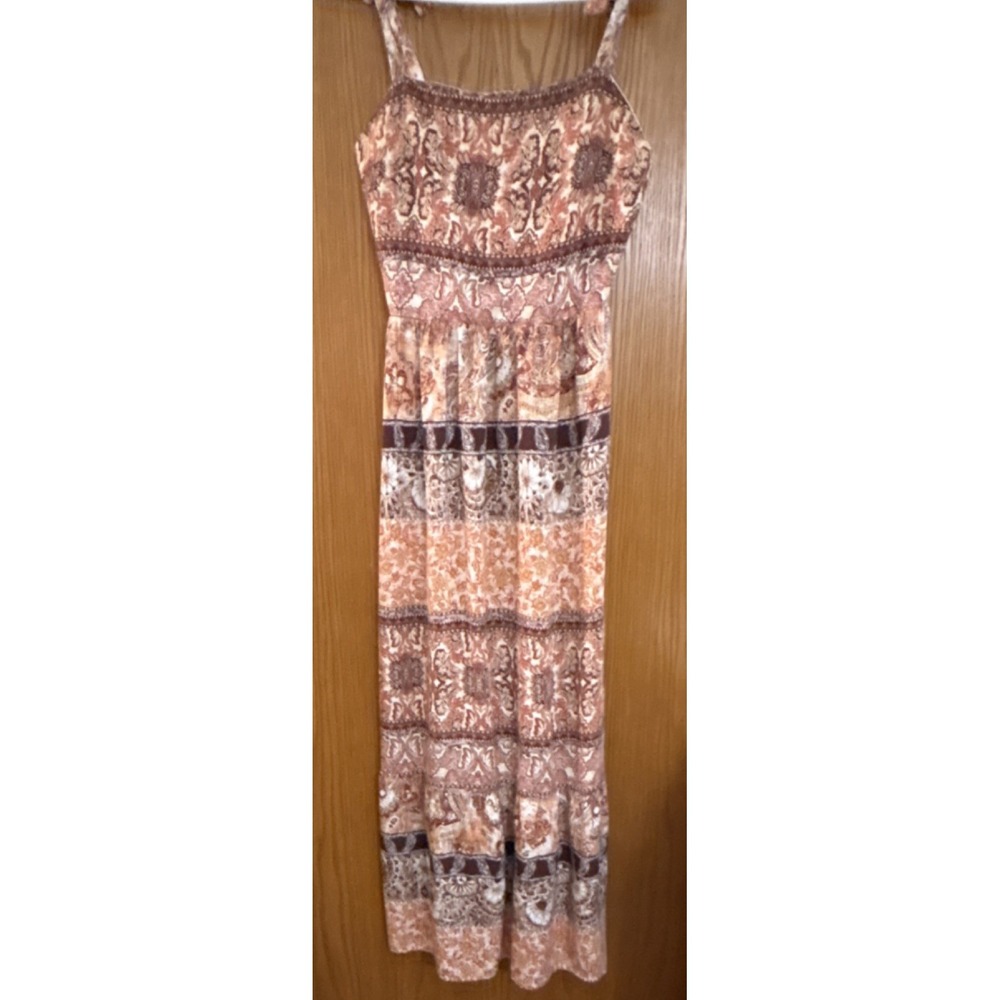 Maurices Bohemian Paisley Maxi Dress Brown Orange Sleeveless Strappy Size S